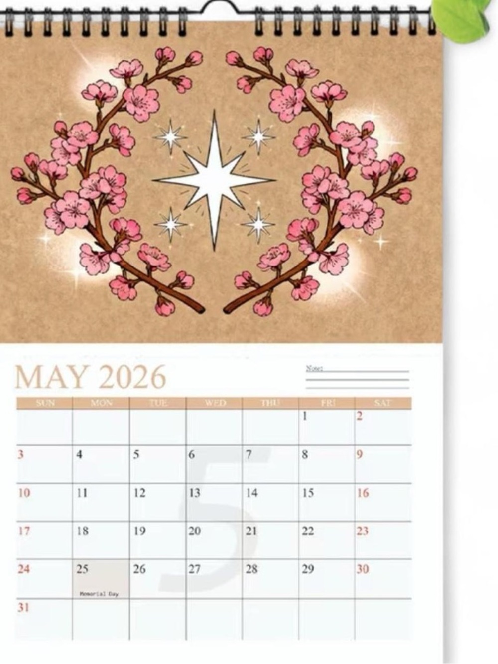 Floral 2026 Wall Calendar - Pink Cherry Blossom
